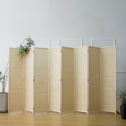 Furnnylane 8 Panel Bamboo Room Divider - 5.6 ft Tall Folding Privacy Screen, Natural Beige Freestanding Partition Wall (67" x 122.8", 8-Panel) - color: Beige, size: 8 Panel