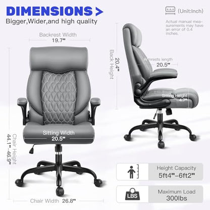 High Back Executive Office Chair - Ergonomic Computer Desk with Rocking Function, Leather Managerial with Adjustable Flip-Up Armrests and Lumbar Support - color: Grey, style: Without Footrest