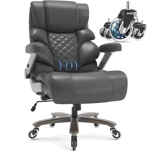 VUZI 700lbs Big and Tall Office Chair, Large Executive Leather Desk Chair - color: Grey