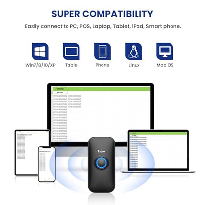 Eyoyo Mini 1D Bluetooth Barcode Scanner | 3-in-1 Bluetooth & USB Wired & 2.4G Wireless, Portable Bar Code Reader, Work with Windows, Android, iOS, Tablets or Computers - color: Black