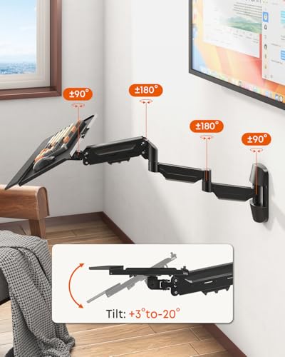 Extra Long Keyboard Wall Mount - 26 Inch Wall Mount Keyboard and Mouse Tray, Full Motion Typing Platform with Spring Arm, Holds up to 19.8 lbs, Black