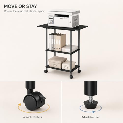 Black Large Printer Stand with Storage 3 Tier Rolling Printer Cart - color: Black
