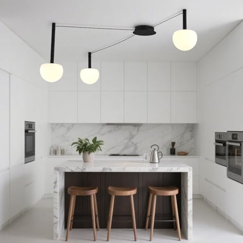 3-Light Black Glass semi Embedded Ceiling Light Suitable for Living Rooms, bedrooms, corridors, Dining Rooms, Dining Rooms, Bubble Ball Ceiling Light (DIY Design is Available) - size: 18in (3-Lights)
