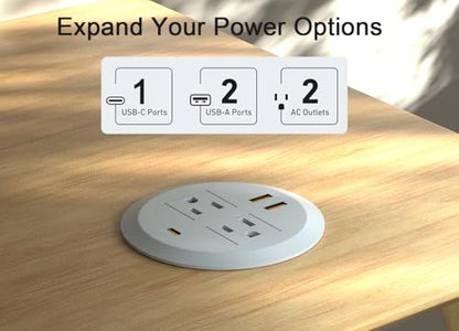 3-inch Desktop Power Grommet,GaN 65W PD USB-C,6.3ft Cord,White - size: White,6.26 ft