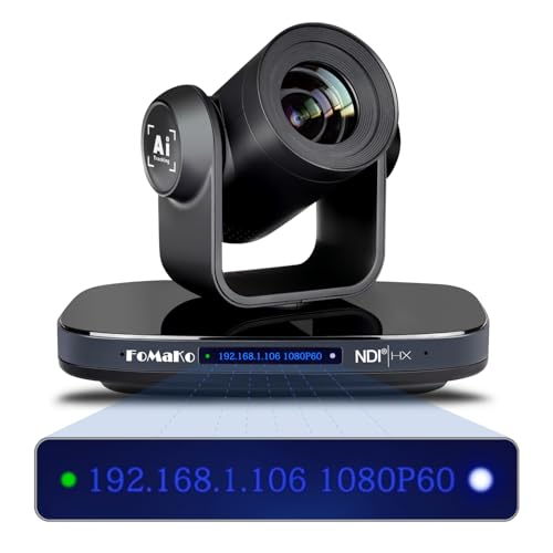 FoMaKo NDI PTZ Camera 20X Optical Zoom, 1080P 60fps AI Auto-Tracking/Framing, LCD IP Display, USB3.0 3G-SDI HDMI PoE+ for Live Streaming Church Worship Conference Room, NDI 6 & HX3 Certified (KN20) - color: Graphite Black