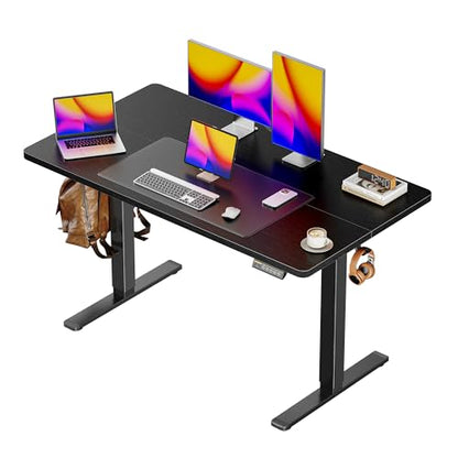 Huuger 48 x 28 Large Electric Standing Desk, Height Adjustable Desk, 27.6" Deep Desktop, Stand up Gaming, 2 Hooks, 3 Preset Heights, for Home Office, Black - color: Black, size: 48*28 inch (no outlets)