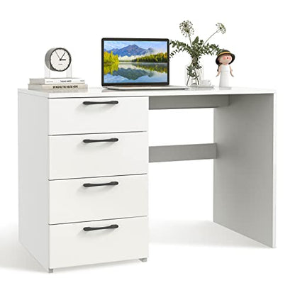 GIANTEX White Computer Desk with 4 Large Drawers, Home Office Laptop PC Desk, Writing Table, Modern Computer Workstation for Bedroom Study Room