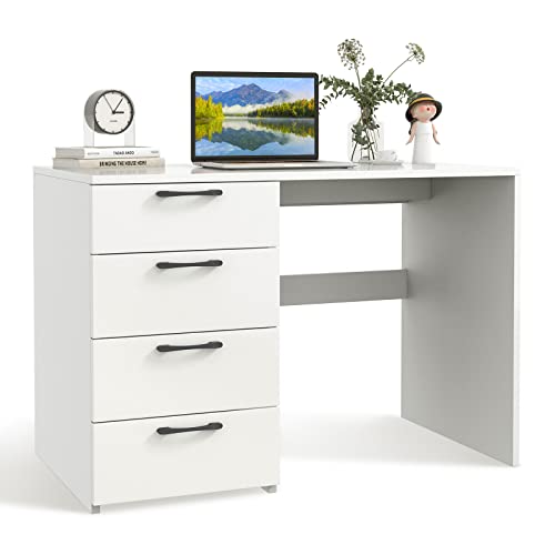 GIANTEX White Computer Desk with 4 Large Drawers, Home Office Laptop PC Desk, Writing Table, Modern Computer Workstation for Bedroom Study Room