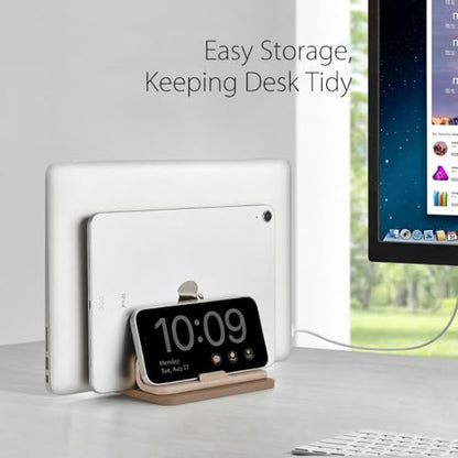 Dual Vertical Laptop Stand, 3 in 1 Upright Desktop Stand Holder with Adjustable Dock (Up to 17.3''), Leather Laptop Rack Storage Desk Organizer for Phone, Tablet, MacBook/HP/Dell/Chrome Book (Apricot) - color: Apricot