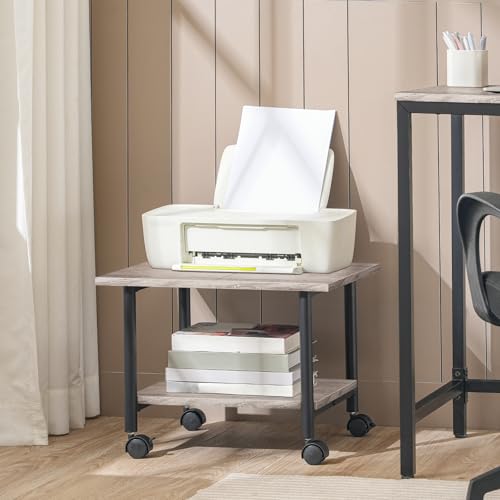 HOOBRO Printer Stand, 2-Tier Industrial Under Desk Printer Cart with Shelf, Mobile Heavy Duty Storage Rack on Wheels for Home, Office, Grey and Black BG02PS01G1 - color: Grey + Black, size: 15.7'' x 19.1''x 14.4''