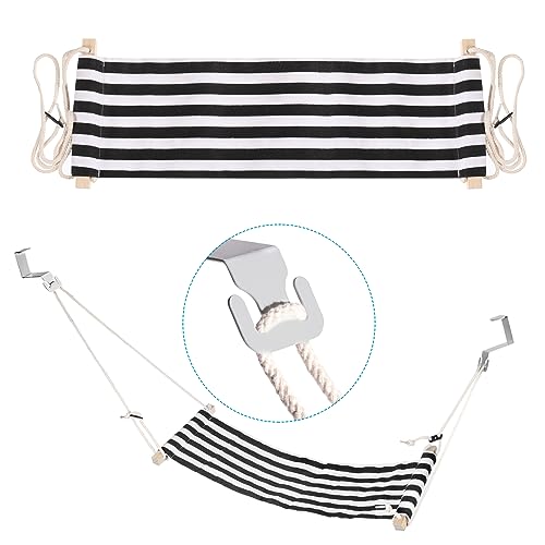 PATIKIL Foot Hammock Under Desk, Adjustable Foot Rest Sling with Hooks Portable Desk Footrest for Airplane Travel Home Office, Black White Style 1 - color: Black