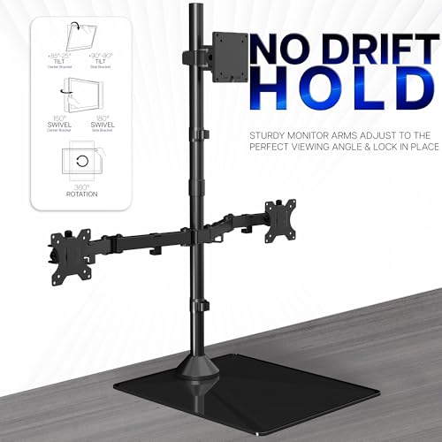 VIVO Triple Monitor Extra Tall Desk Stand for up to 49 inch Ultrawides on Center Bracket and 27 inch Screens on Side Brackets, Holds up to 44 lbs, Tempered Glass Base, Black, STAND-V103T-GB