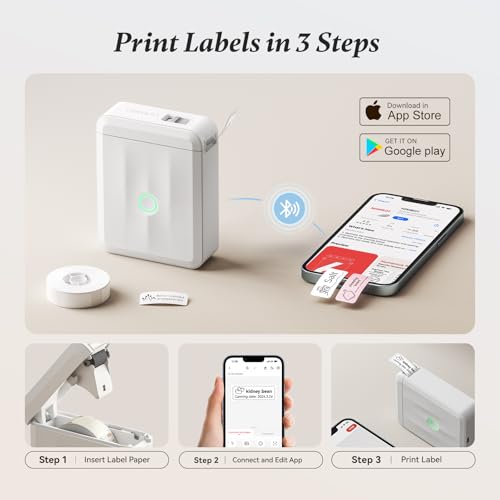 NIIMBOT D110 Label Maker Machine, Bluetooth Thermal Label Printer - color: White, style: Label Machine with 3 Label Tapes