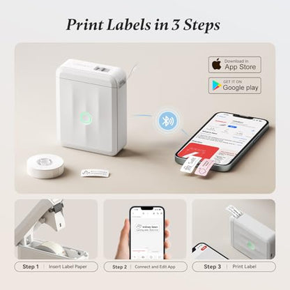 NIIMBOT D110 Label Maker Machine, Bluetooth Thermal Label Printer - color: White, style: Label Machine with 3 Label Tapes