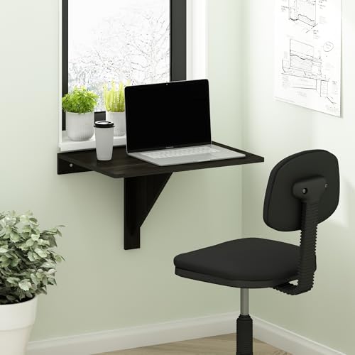 Furinno Hermite Black Folding Table, Wall Mount Floating Table, 23.6 x 30.4 x 17.3, Easy Assembly, for Living Room, Office, Bedroom, Apartment, Black Espresso - color: Black Espresso