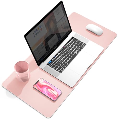 YSAGi Dual-Sided Desk Pad Protector, Desk Mat with Non-Slip - Waterproof PU Leather Office Desk Blotter for Mouse, Keyboard, Writing (23.6" x 13.7", Pink) - color: Pink, size: 13.7" x 23.6"