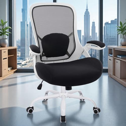 HYLONE 400lbs Heavy Duty Office Chair, Computer Desk Chair(White&Black) | Office and Home, 5" Thickened Seat, Ergonomic with Adjustable Armrests, Mesh Executive Chair - color: White Frame & Black