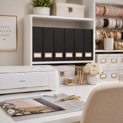 BLU MONACO | Cardboard Magazine File Holder Set of 6 Black | Vertical Magazine File Holder with Gold Label Slots | Standing File Holder and Cardboard Bins for Shelves Desk Storage - color: Black & Gold