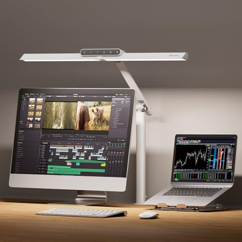 Honeywell HJ1 Sunturalux LED Clamp Desk Lamp 1200LM for Computer | CRI≥97, 4 Color Temps, Eye-Caring, Architect Task Lamp for Workbench, Reading, White - style: White Clamp
