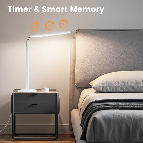 SIBRILLE White LED Desk Lamp, 16" Dimmable Metal Desk Light with Base, 15W 1200LM, Adapter Included, Color & Brightness Adjustable, Modern Tall Table Lamp for Home Office Reading Study Task Laptop - color: White