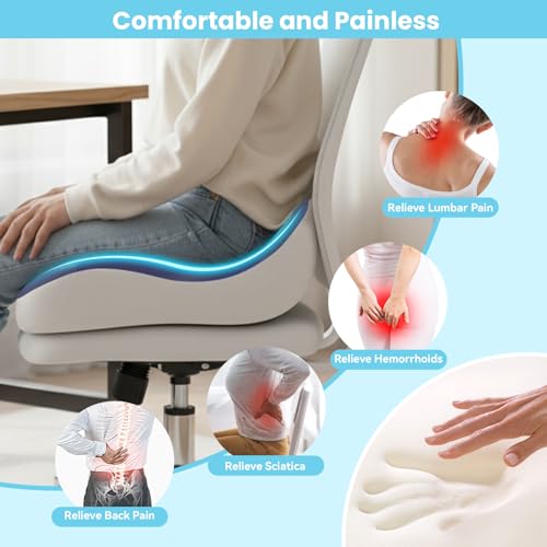 Seat Cushion, Memory Foam for Sit Bone and Back Pain Relief - color: Blue