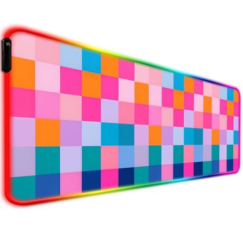 RGB Vibrant Multicolor Checkered Gaming Desk Mat & Mouse Pad, XL - color: Rgb-w20