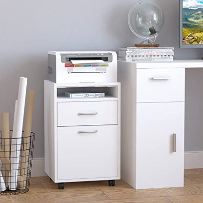 HOMCOM Mobile Storage Cabinet Organizer, Bathroom Drawer Cabinet, White | Printer Stand, Castors - color: White