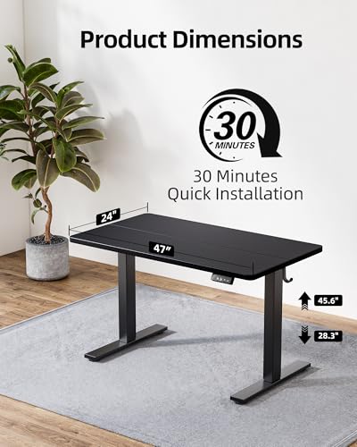 TIQLAB Standing Desk 47 x 24 inch, Electric Height Adjustable Desk with Splice Board, Stand Up Desk, Sit Stand Computer Desk for Home Office, Black Frame/Black Top - color: Black, size: 47*24 inch