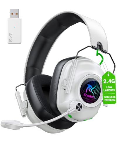 Wireless Gaming Headset with Microphone for PC, PS5, PS4, Switch, Mac | Noise Canceling Microphone,2.4 GHz Wireless & Bluetooth ,Cool RGB Lighting,1000mAh Battery,50mm Drivers,Foldable(Pure White) - color: Pure White