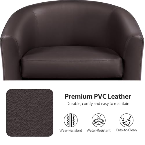 Topeakmart Faux Leather Accent Chair, 300 lb Cap, Espresso | PU Leather Barrel Chairs, U-shaped Backrest, Foam Seat, 18" Seat Height, Solid Wood Legs - color: Espresso, size: Set of 1