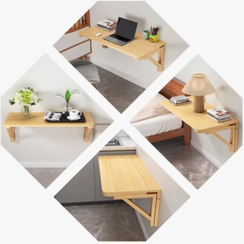 Folding Wall Desk Wood Wall Mounted Folding Table Floating Kitchen Desk Drop Leaf Workbench Fold Down Laundry Room Shelf(70x40cm/28x16in) - size: 70x40cm/28x16in
