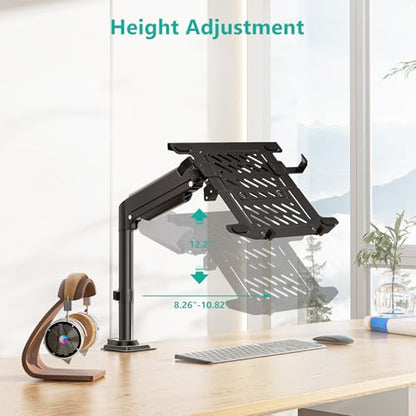 WALI Laptop Desk Mount for 15.6 inch Notebook, Fully Adjustable Single Monitor Arm with Laptop Holder for 32 inch Screen, Laptops Stand with Ventilated Tray, Up to 22 Lbs, (GSDM00LP), Black