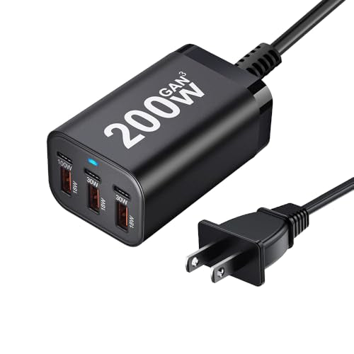 200W USB C Charger Block, 6 Port PD 100W 65W GaN Charger Station
