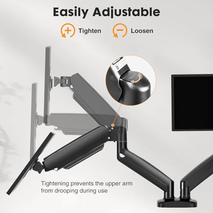 DUMOS Dual Monitor Mount for Desk, Gas Spring Monitor Arm for 2 Monitors Max 32 Inches, Fully Adjustable Double VESA Mount with C-Clamp/Grommet Base, Holds Screen 17.6 lbs - size: 1PCS