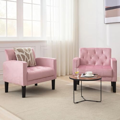 Upholstered Accent Chairs Set of 2, Tufted Armchairs for Living Room - color: Pink