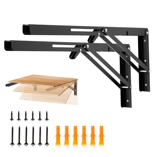 JOY DECOR Matte Black Folding Shelf Brackets, 20 Inch, 2 Pack - size: 20 Inch