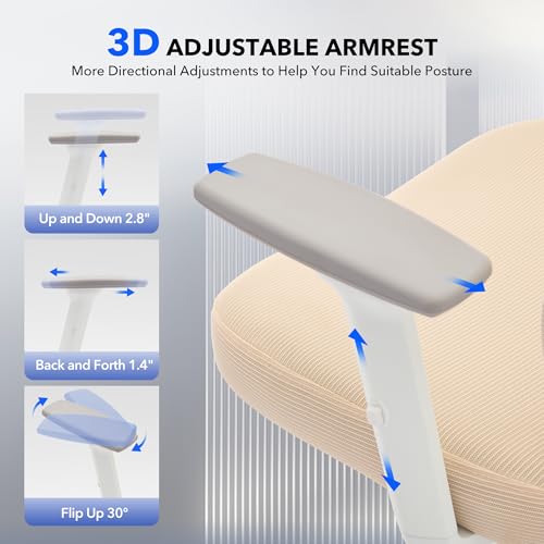 Ergonomic Office Chair Mesh – Adjustable Lumbar 3D Armrests High-Back Desk - color: Beige-d1