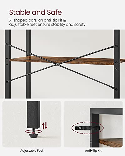 VASAGLE 5-Tier Bookshelf, Bookcase with Steel Frame, Book Shelf for Living Room, Home Office, Study, 11.8 x 26 x 60.2 Inches, Industrial Style, Rustic Brown and Ink Black ULLS061B01 - color: Rustic Brown + Ink Black, size: 5 Tiers (11.8"D x 26"W), style: