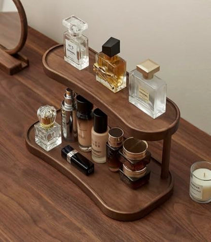 Bamboo Desktop Organizer Shelf – 2-Tier Wooden Storage Rack for Perfume, Makeup, Coffee Mugs – Natural Bamboo Display Stand for Vanity, Bathroom, Office (12.5” x 6.5” x 7.5”)