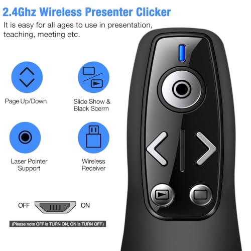 Wireless Presenter Clicker with Digital Pointer for TV/LED/LCD, Spotlight, Magnifier, Annotation, Software Preloaded on 4GB USB Drive, Page Up/Down & Volume Control, Compatible with Windows/Mac - color: Black+Digital