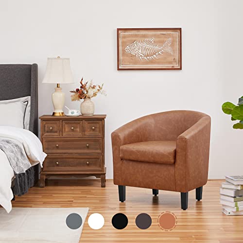 Yaheetech Accent Chairs, Faux Leather Barrel Armchairs, Brown - color: Brown, size: 25.5"D x 27.5"W x 28"H