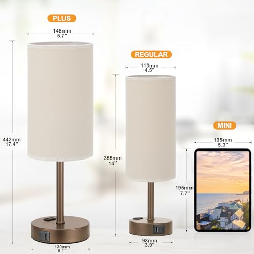 Fenmzee Touch Table Lamp - Beige, 3-Way Dimmable, USB A + C Charging, AC Outlet, 17.4inch Medium, Brown Metal Base - color: Beige - Brown, size: 17.4" Touch Control