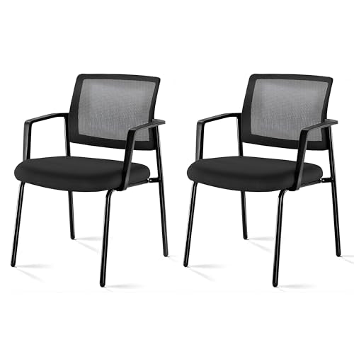 Simple Deluxe 2-Pack Armless Guest Chairs, Ergonomic Mesh Back & Padded Fabric Seat, Stackable Non-Wheeled Design for Office Waiting Rooms, Lobbies, Conferences & Home Desks - color: Black, size: 2 Pack Mesh Back