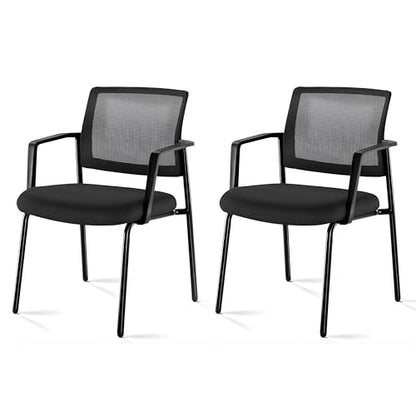 Simple Deluxe 2-Pack Armless Guest Chairs, Ergonomic Mesh Back & Padded Fabric Seat, Stackable Non-Wheeled Design for Office Waiting Rooms, Lobbies, Conferences & Home Desks - color: Black, size: 2 Pack Mesh Back