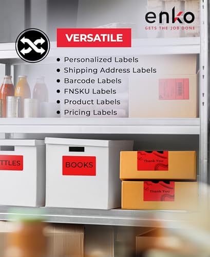 enKo 1744907 6 Rolls | 1320 Red Direct Thermal Address Labels (4 x 6 in) - size: Red 6 Rolls - 1320 Labels