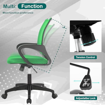Reusleag Ergonomic Mesh Home Office Chair with Lumbar Support, Mid Back, Rolling Swivel, Adjustable Height, Small Meeting Chairs, Green