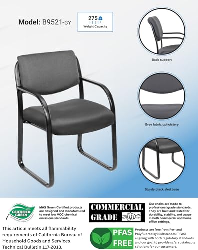 BOSS Office Products Fabric Guest Chair in Grey (B9521-GY) - color: Grey