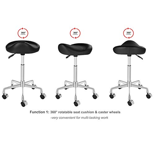 Kaleurrier Rolling Saddle Stools with Wheels: Seat Height 22-28 inch - color: Black, size: Without Back