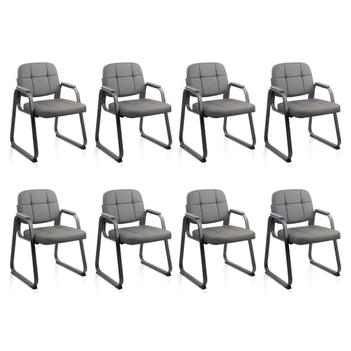 CLATINA Waiting Room Guest Chair with Bonded Leather Padded Arm Rest for Office Reception and Conference Desk Black with Sled Base Grey 8 Pack - color: Grey-a, size: 8 Pack