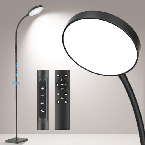 PACOVY Floor Lamp, Adjustable Height Floor Lamps for Living Room Bedroom, 120 LED Super Bright Standing Lamp Remote & Touch Control Dimmable Gooseneck Tall Stand Reading Lamp for Office Craft, Black - color: Black